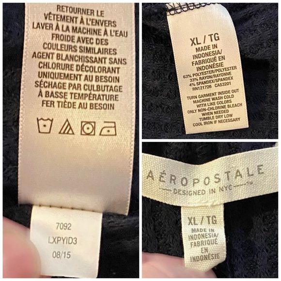Aéropostale, EUC, Navy Blue, Long Sleeve, Henley, V Neck, Super Soft, Size XL - Picture 9 of 9